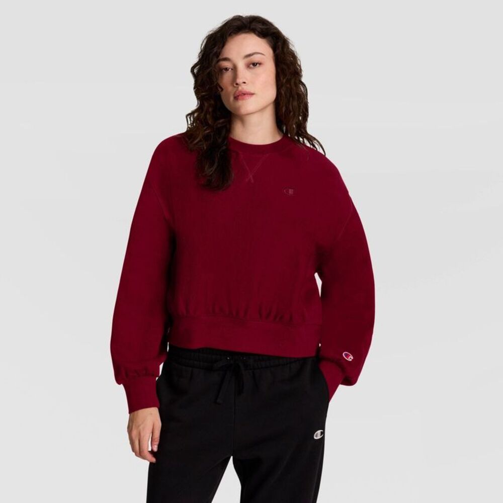 Champion Women's Voluminous Sleeve Fleece Crewneck Sweatshirt - Cabernet M